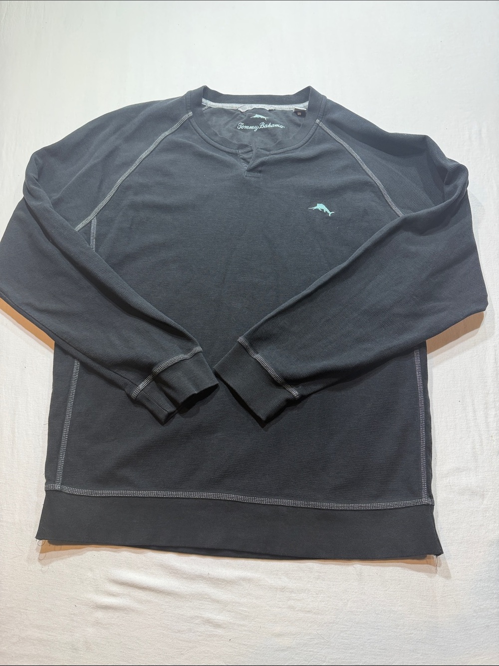 Tommy Bahama Black Crewneck with Teal Marlin Logo
